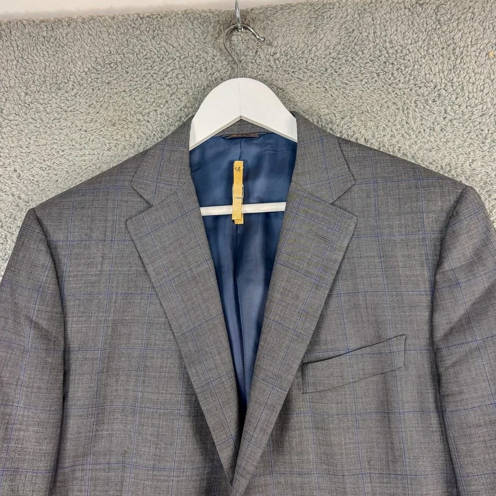Trussini Linea Nuova Blazer Mens 44L‎ 54 Gray Blue Windowpane Super 130s Wool